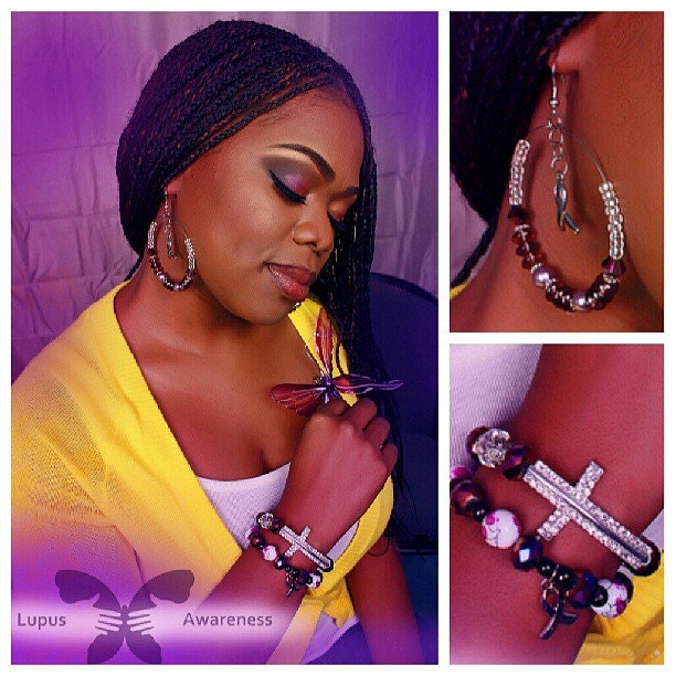 Purple Awareness Hoop Earrings for Alzheimer's Epilepsy Lupus