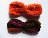 Orange Green & Purple Mix 2 Piece Crochet Bow Brooch Set