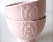 Pair of Baby Pink Porcelain Lace Bowl-Hideminy Lace Series