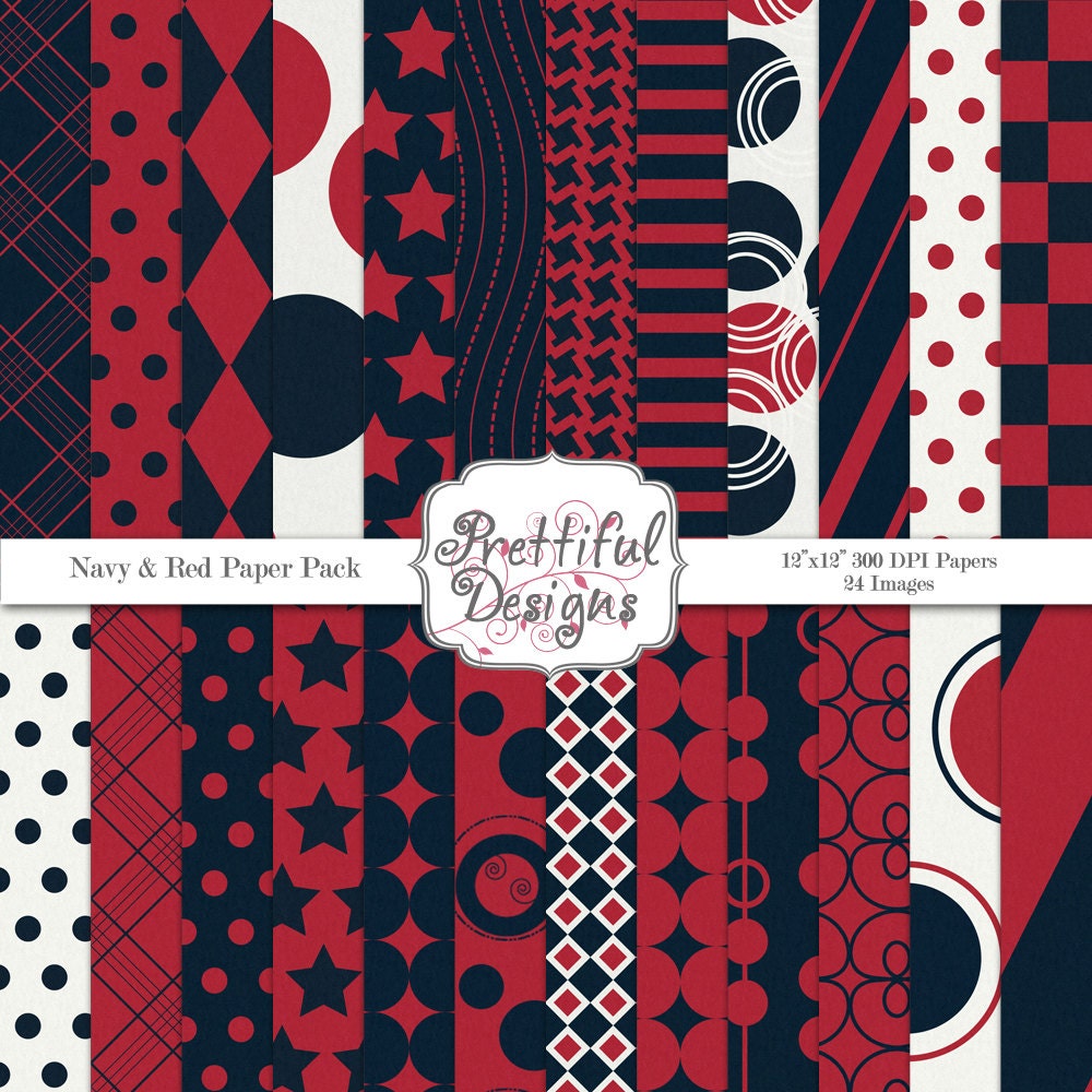 50% Off Sale Digital Paper Pack  - Personal and Commercial Use - Sports Team Colors Navy and Red (625)