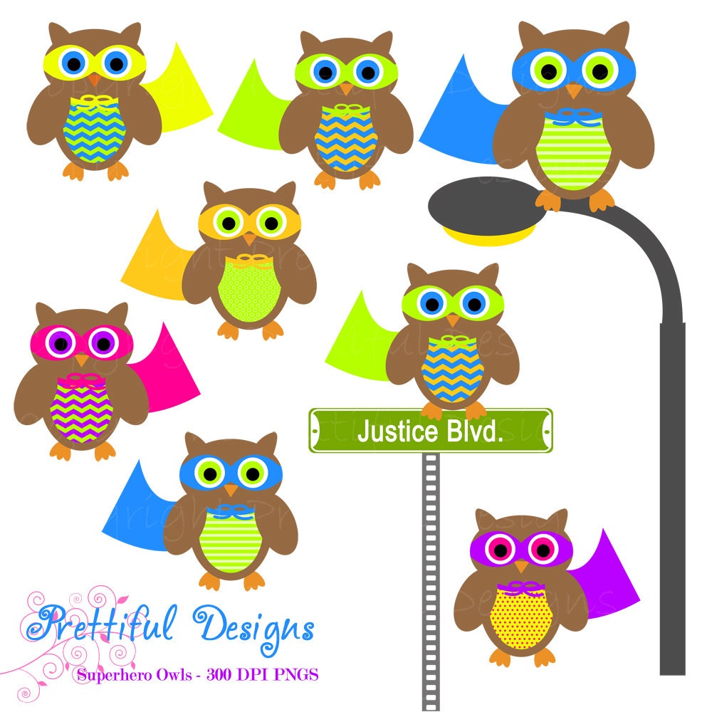 Superhero Owl Clip Art for Digital Scrapbooking, Invitations, Paper Goods, Card Making (560) Il_570xn
