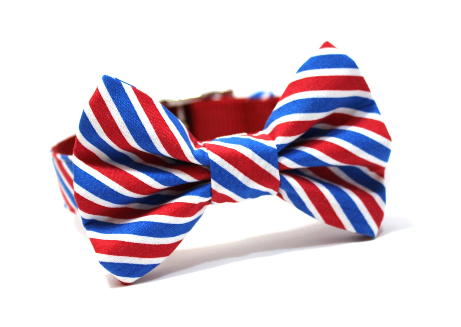 4th of July Holiday Dog Collar Bow Tie- Red, White, and Blue Diagonal Stripes