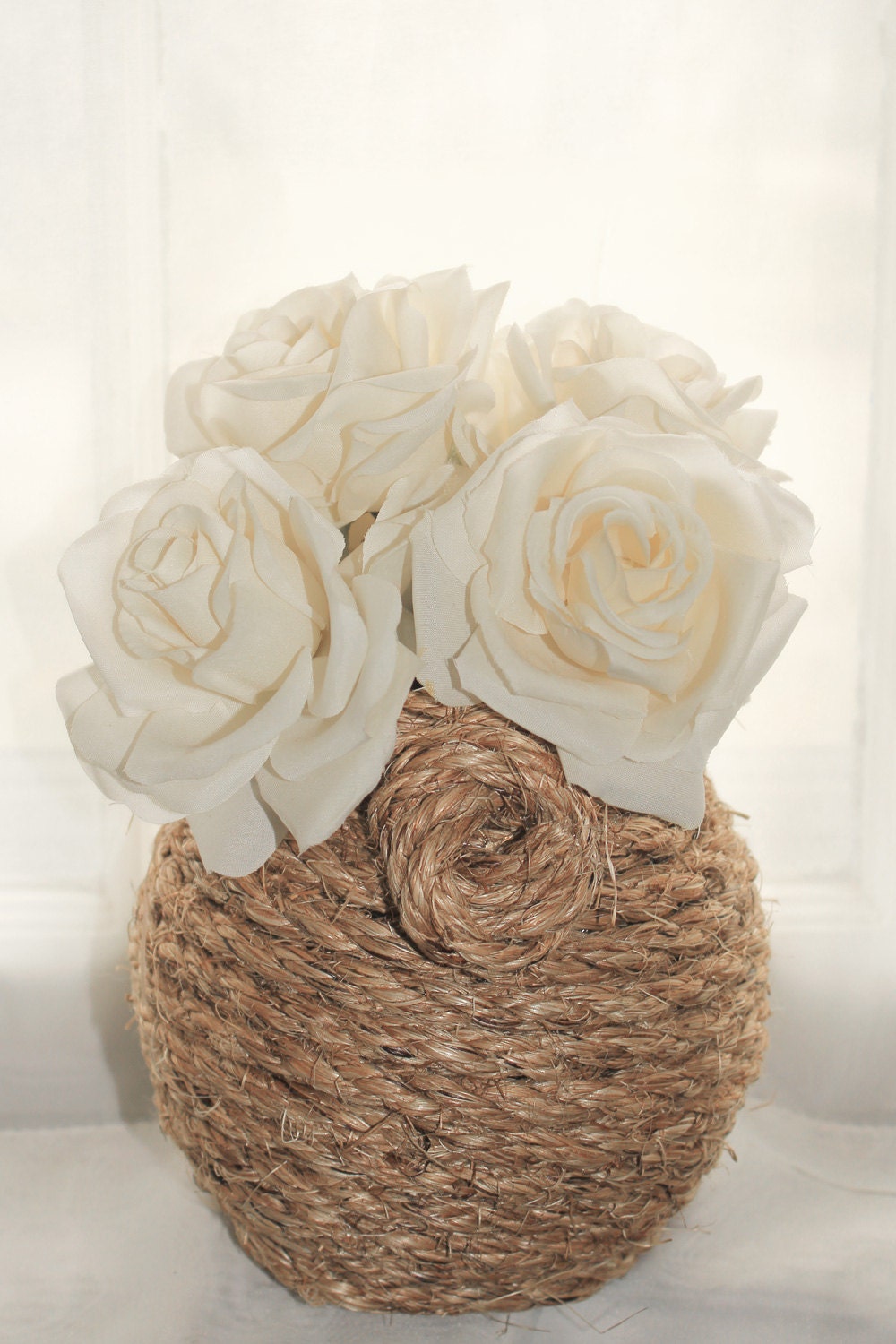 Manila rope wrapped glass vase Honey Pot barrel vase Coastal beach Rustic decor