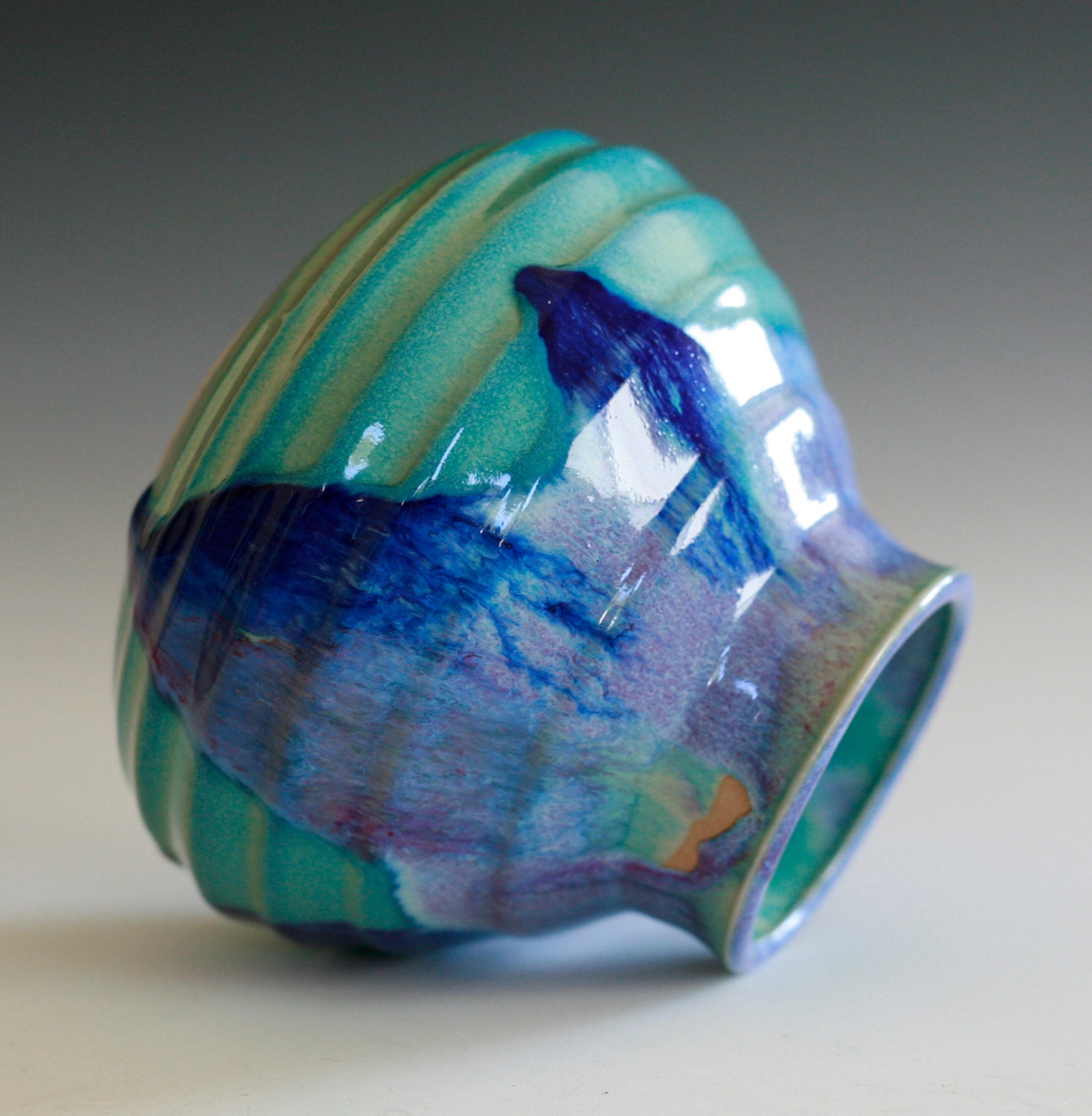 Ceramic Vase in Turquoise, Purple, and Blue