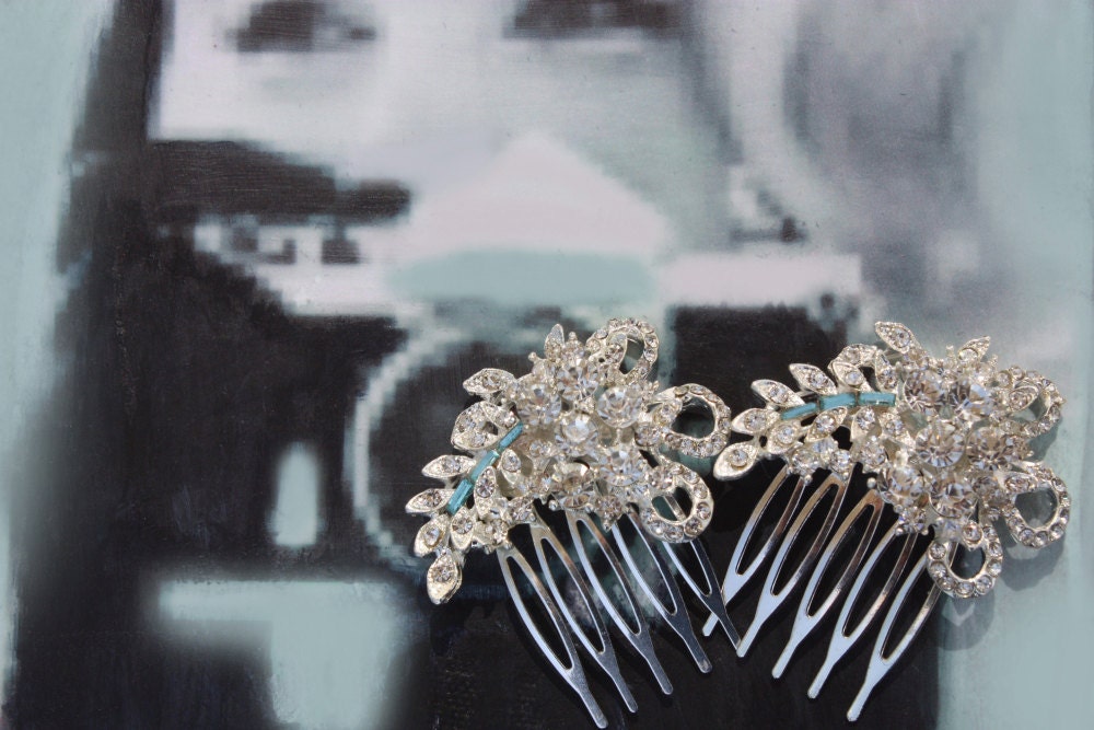 teal wedding jewelry,bridal hair accessories,bridal hair clip,bridal jewelry,wedding,blue hair comb,bridal hair combs,vintage hair combs