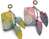 iPhone 4S Cases Leather Embossed WITH Detachable Wristlet and Pendant Leather Thonging