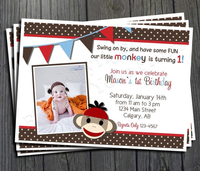 Monkey Birthday Invitation - FREE Thank You Card included Il_570xn
