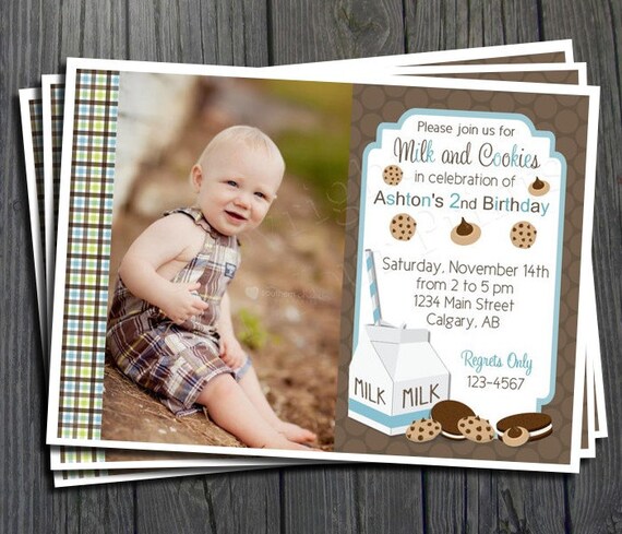 Milk and Cookies Birthday Invitation - Includes FREE Thank You Card Il_570xn