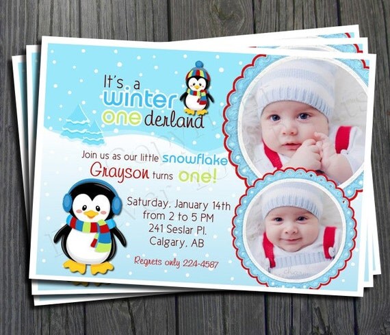 Winter ONEderland Birthday Invitation - FREE Thank You Card included Il_570xn