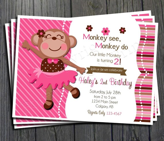 Monkey Birthday Invitation - Includes FREE Thank You Card Il_570xn
