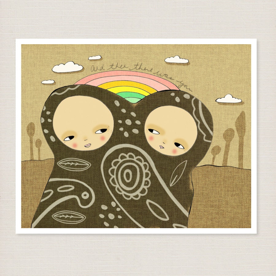Romantic Rainbow Quirky Cute Decor Digital Print - And Then There Was You (Refire) 8x10 - Drawing Art Print Poster Illustration