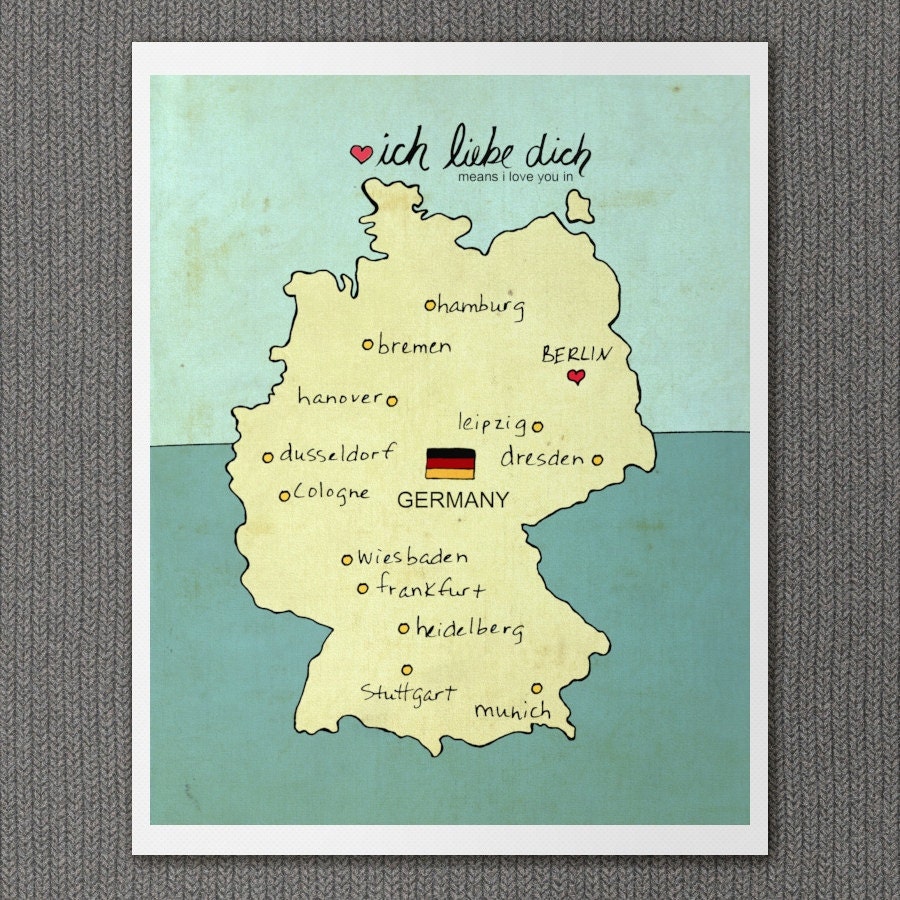 I Love You in Germany 8x10 / Typographic Print, German Map, Giclee, Modern Baby Nursery Decor, Illustration, European Travel Theme, Digital