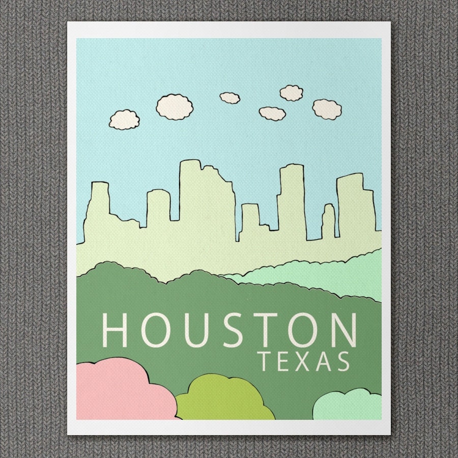 Houston Texas 8x10 / Nursery Decor, Modern City Skyline Poster, Typography Print, Giclee, United States, Travel Theme, Digital
