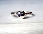 You Are Loved Amethyst and Sterling Silver Heart Ring Recycled Silver Size  7 Eco Jewelry