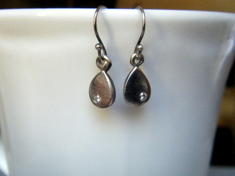 Sterling Silver & Diamond Raindrop Earrings Eco Jewelry