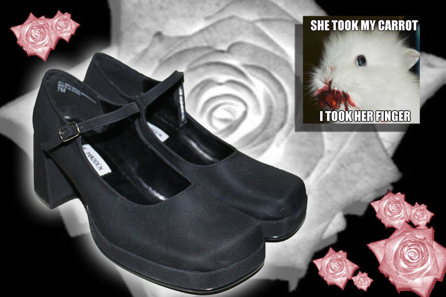 vintage 90s GOTH LOLITA womens mini platform square toe mary jane heels size 7