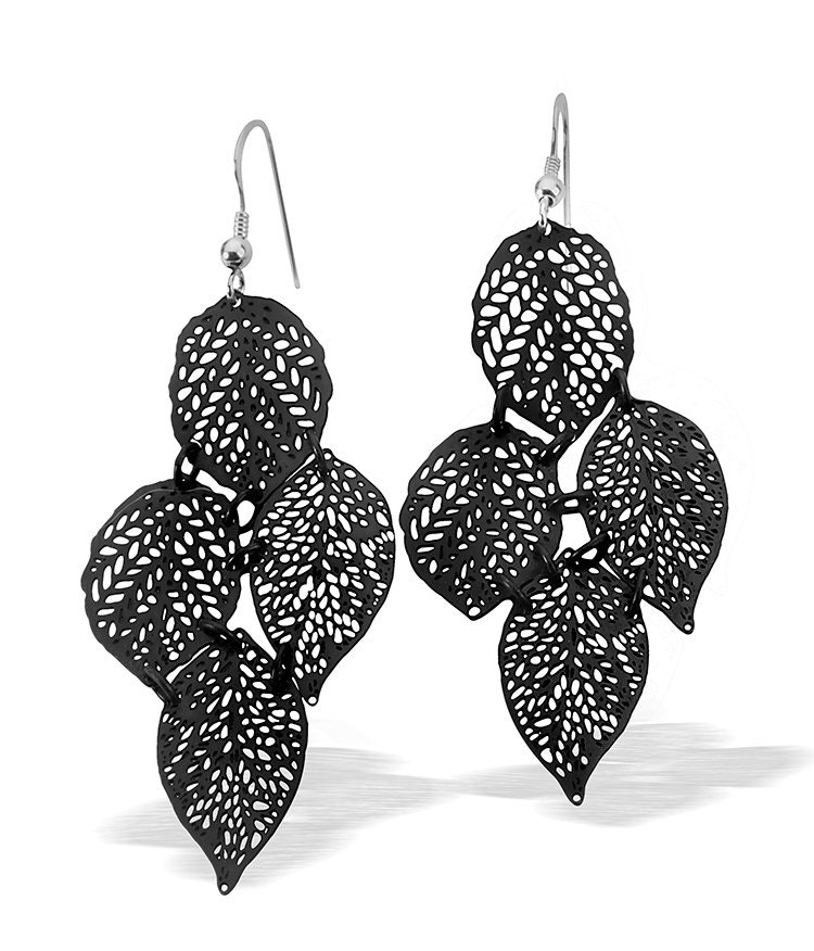 black lace leaf earrings sterling silver hook