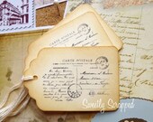 Vintage Post Card Tags, Travel, Destination, Favor Gift Tags, Script, 8