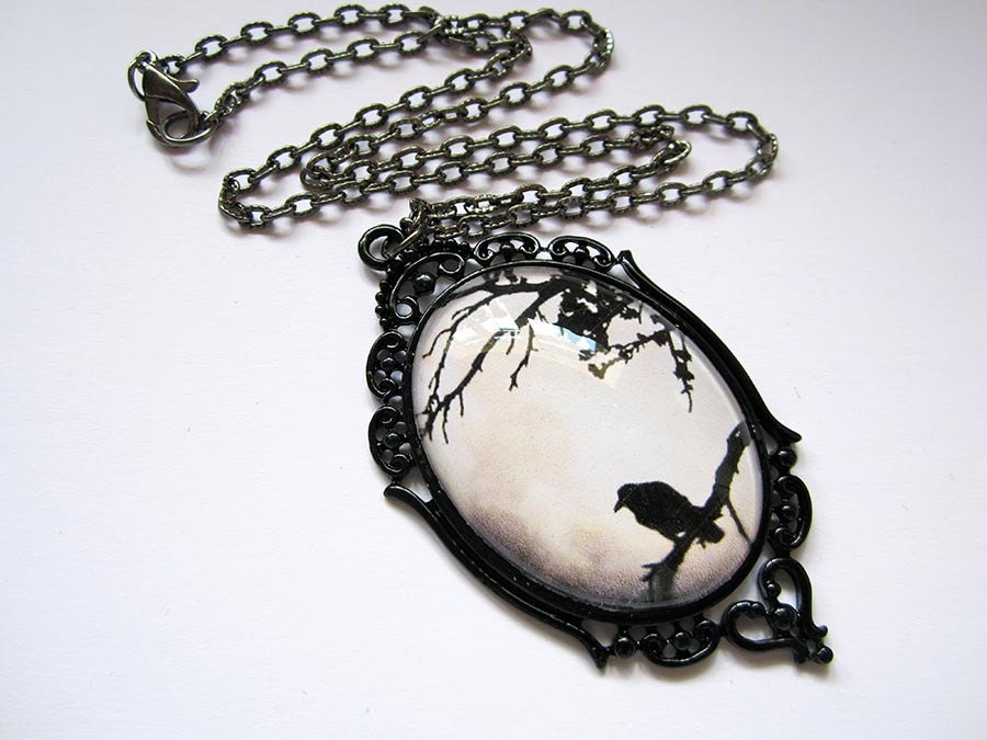 Gothic crow cameo necklace