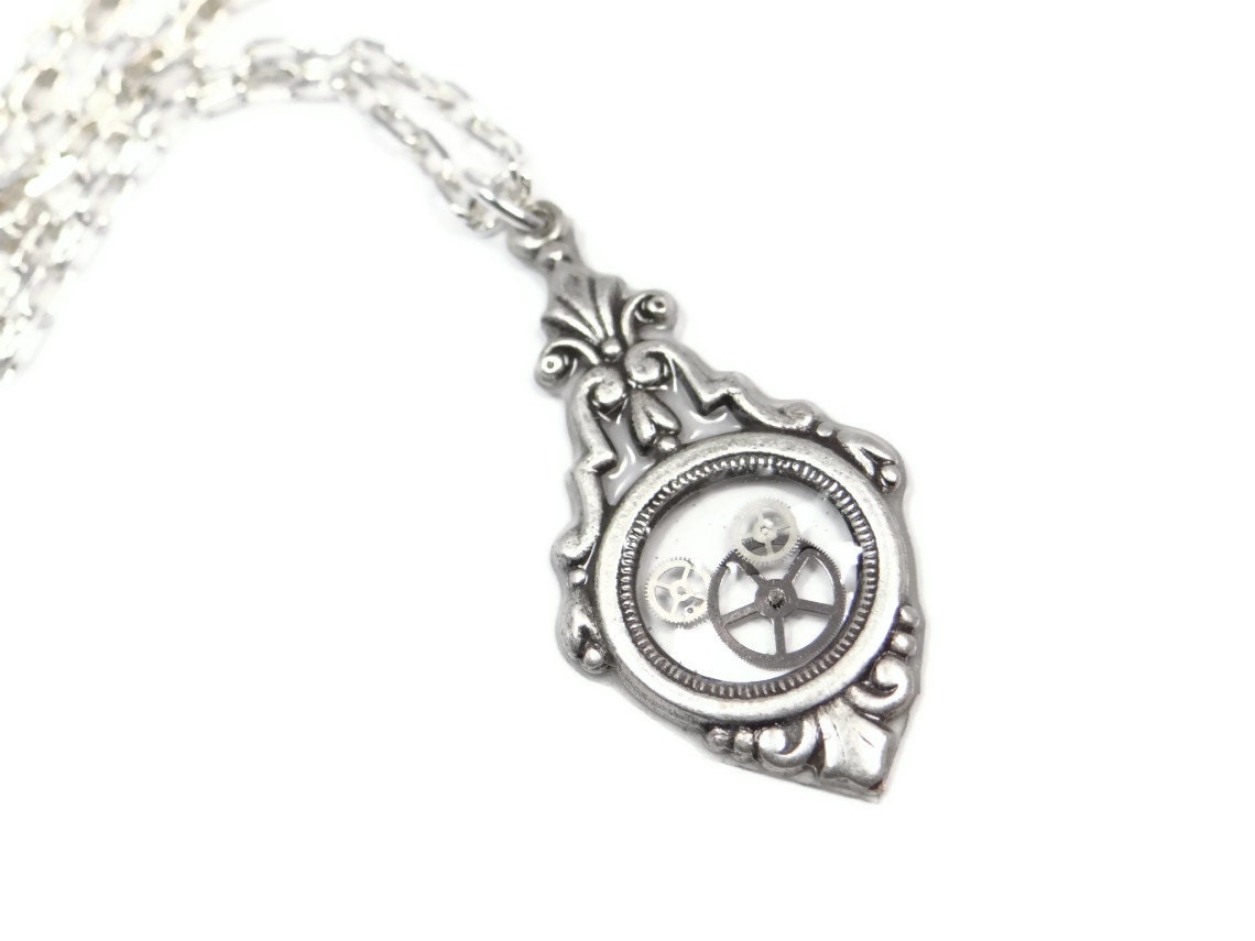 Steampunk Necklace Silver Geared Orb Elegance in the most simple form by Dr Brassy Steampunk