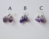 Amethyst Sterling Silver Earrings - February Birthstone - Rough Cut Nuggets - Natural Stone - Quartz