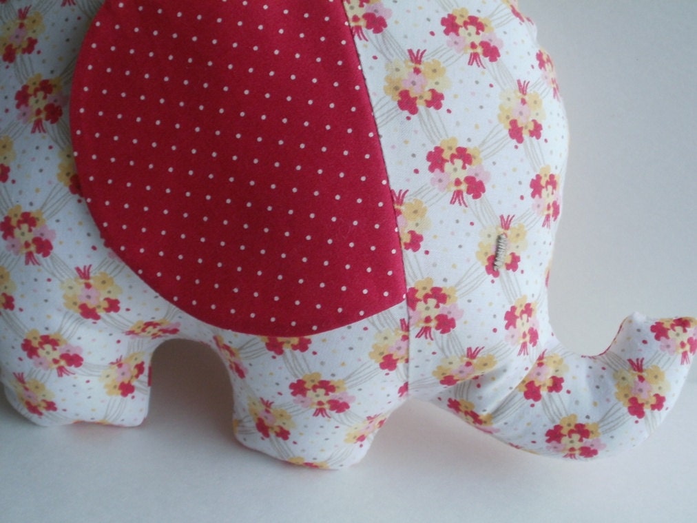 Baby Girl Retromama Elephant Softie White Floral with Red Polka Dot Ears