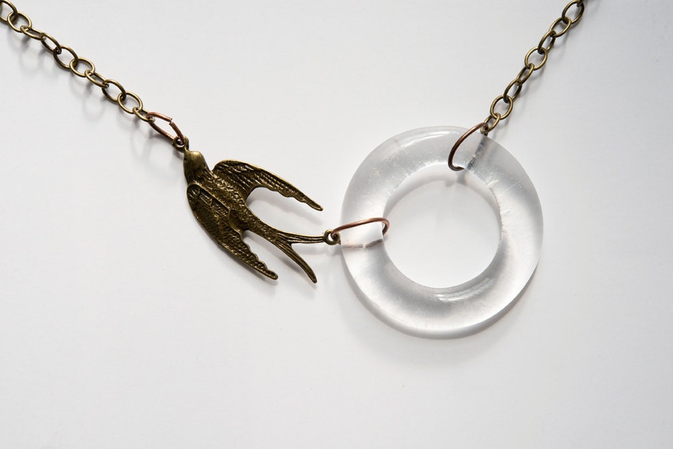 Clear Wine Bottle Circle with Brass Bird