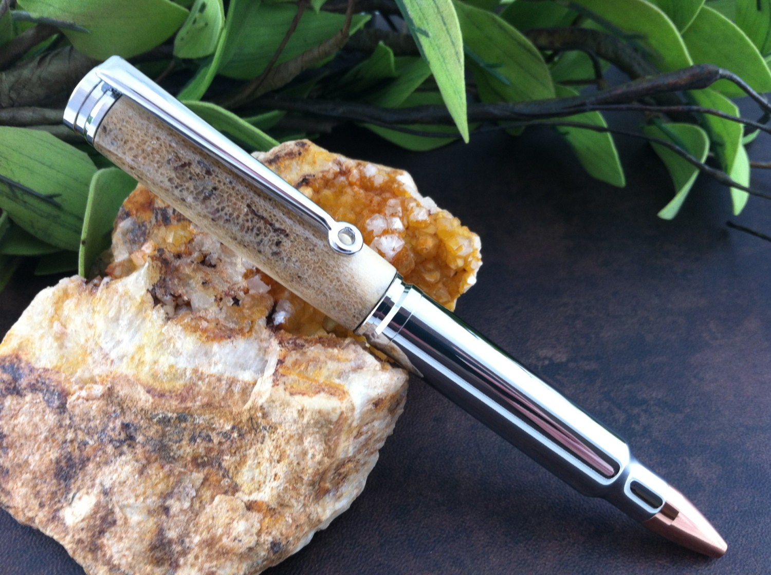 Deer Antler Replica Center Fire Rifle Magnum Cartridge Bullet Pen - Free Engraving