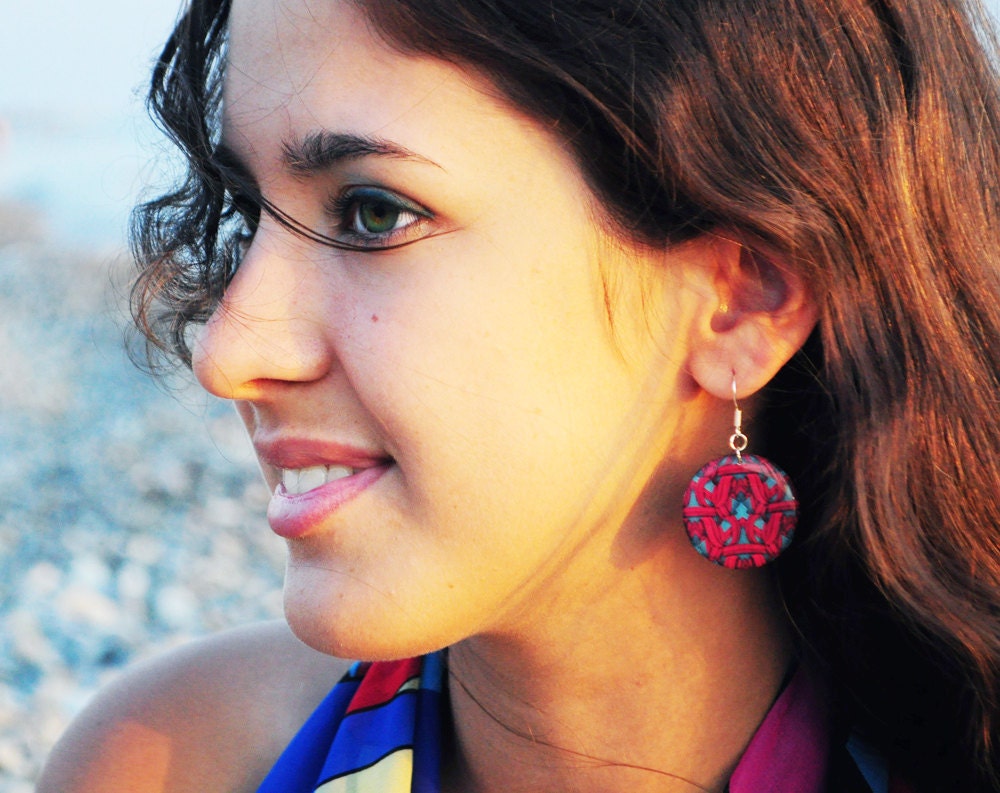Summer dangle earrings  - resin earrings, pink earrings, jewelry print, blue, gift idea for her - made to order