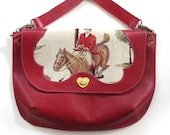Liberina shoulder bag - burgundy leather with horse fabric