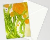 POPPiES folded note card - greeting card - stationery - orange green flowers - contemporary fine art
