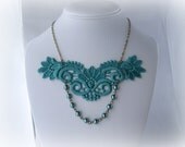 Teal Lace Necklace, Teal Pearl Necklace, Victorian Necklace, Statement Necklace - 50% OFF - JASMINE