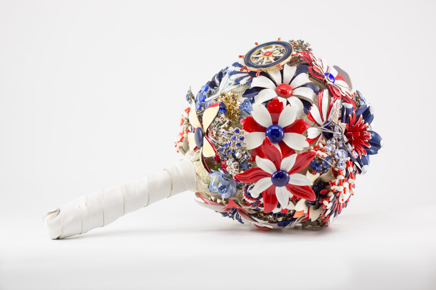 Sample Sale 40% Off Brooch Bouquet - Ready To Ship Medium Nautical Colors Wedding Bouquet with Brooches