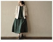 Linen Peter Pan Long Shirt Blouse for Women  - Rice White -Long Sleeved Women Spring Dress (R)
