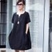 Loose Fitting Soft Cotton Long Shirt Blouse for Women  -  Black -Short Sleeved Women Spring Dress