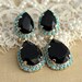Turquoise Black Silver Chandelier earring statement Crystal earrings Silver  - Silver plated earrings real Swarovski  crystals.