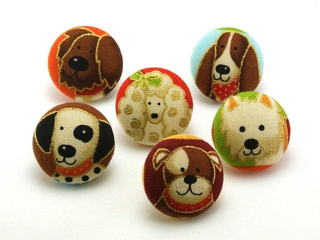 Dog Push Pin /  Thumbtacks / Magnet  Covered Fabric Button Pushpin Thumb Tack