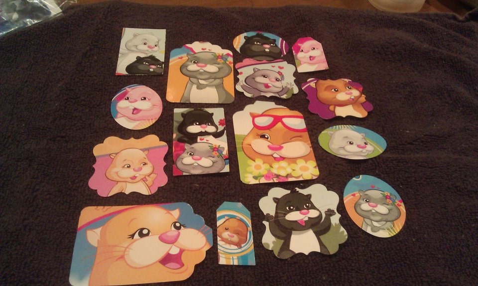 ZHU ZHU Pets Scrapbooking Die cuts, set of 37, upcycled book, card making, tags, embellishements, Hamsters, fluffy