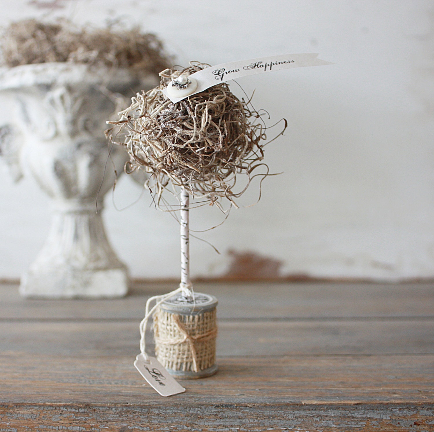 Mini Vintage Wood Spool Topiary
