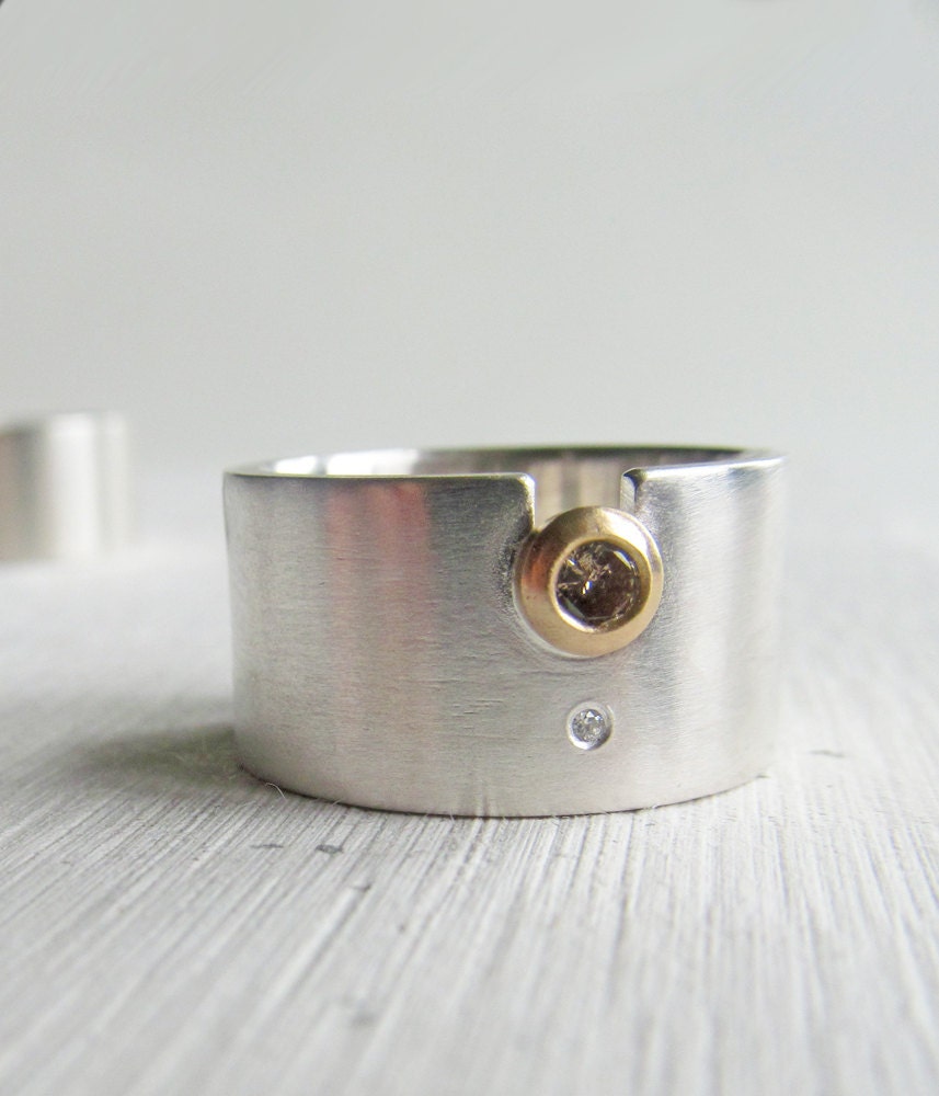 wedding band - engagement ring - chocolate diamond wide band with 14K gold setting - handmade by lolide