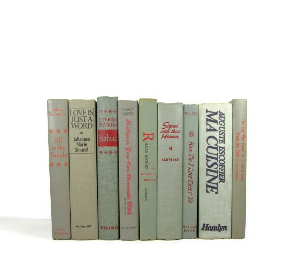 Vintage Books Grey Green Neutral Wedding Decor  Home  and Photography Prop - DecadesOfVintage
