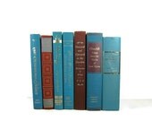 Aqua  Turquoise Brown Vintage  Books for Wedding Decor and Photo Prop