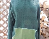 Upcycled Sweater HoOdiE in greens, exposed seams, thumb holes, no.144