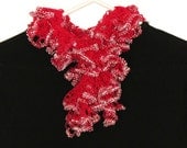 Red Ruffle Scarf Glitter 48"