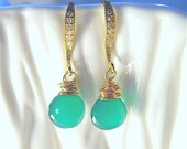 Breathtaking Emerald Green Jade May Birthstone Earrings, Bridal, Wedding Gold Vermeil CZ Ear Wires, Celebrity Style,  Fashion Accessory