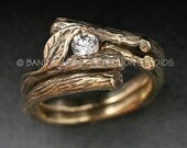 KIJANI WEDDING SET - Natural Diamond.  Engagement Ring with Matching Wedding Band.  Done in 14k yellow or white gold