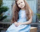 Light blue linen girl dress -  Rustic Linen flower girl dress - Special occasion  girl dress