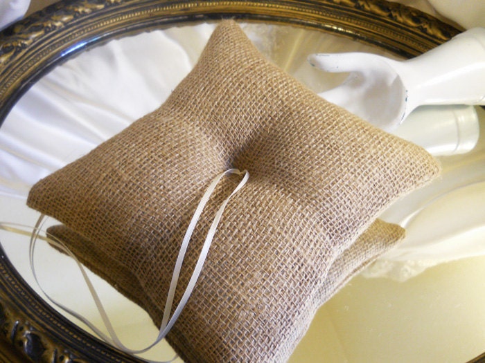 Burlap Ring Bearer Pillow made of natural burlap and non-embellished so you can decorate to your liking or use as is.