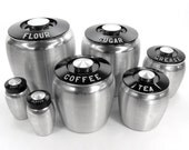 Vintage Aluminum Kromex Deco Canisters Set / Flour Sugar Coffee Tea Grease Salt and Pepper