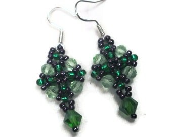 Emerald Green Beadwoven Earrings